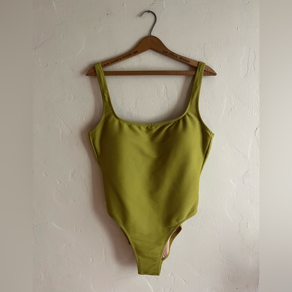 J. Crew Women's Ribbed Squareneck One-Piece Swimsuit in Sol Chartreuse size 12